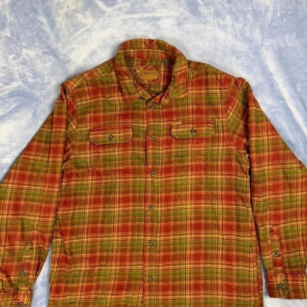 Orvis Mens Heavy Duty Flannel Jacket men Size L‎ Lumberjack Plaid Buttons